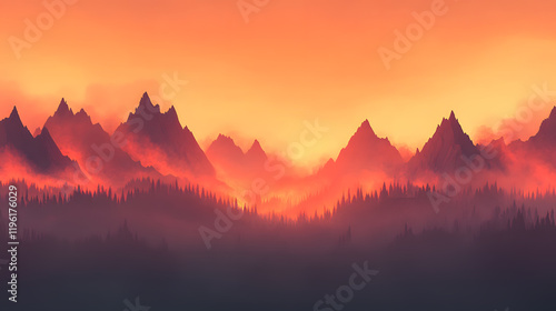 A mountain landscape consumed by a forest fire, with glowing orange and red flames licking up the slopes. The wind visibly disturbs the smoke, creating curling wisps and spreading the fire. Distant photo