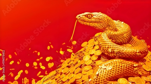Year of the Snake with Gold Coins Fortune Wallpaper