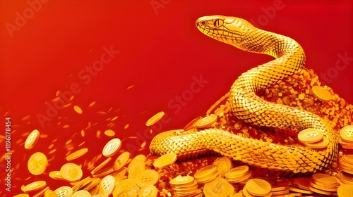 Year of the Snake with Gold Coins Fortune Wallpaper
