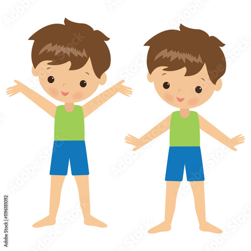 Cute little boy gymnast vector cartoon illustration