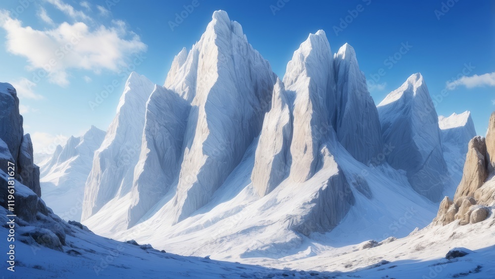 Naklejka premium Frosted mountain peaks background with towering snowy summits