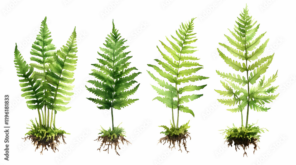 Watercolor Ferns Collection, foliage, greenery, leaves, plants, botanical Watercolor Ferns Collection, foliage, greenery, leaves, plants, botanical