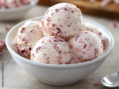 Beautiful bowl with scoops of ice cream. Photo for social networks, article or website. photo