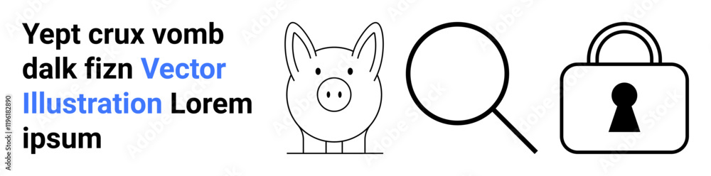 Piggy bank, magnifying glass, and padlock icons. Ideal for finance, banking, savings, investment, security research and protection themes. Landing page Piggy bank, magnifying glass, and padlock icons. Ideal for finance, banking, savings, investment, security research and protection themes. Landing page
