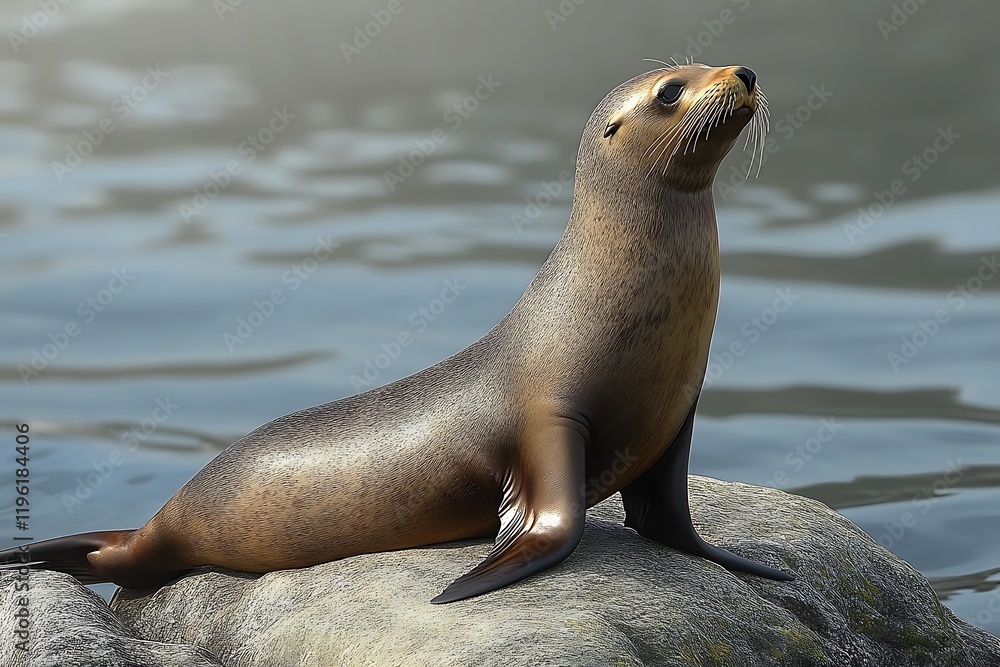Fototapeta premium California Sea Lion Resting on Rock by the Ocean