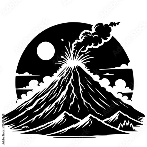 Silhouette of volcano eruption vector design