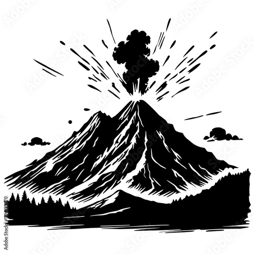 Silhouette of volcano eruption vector design