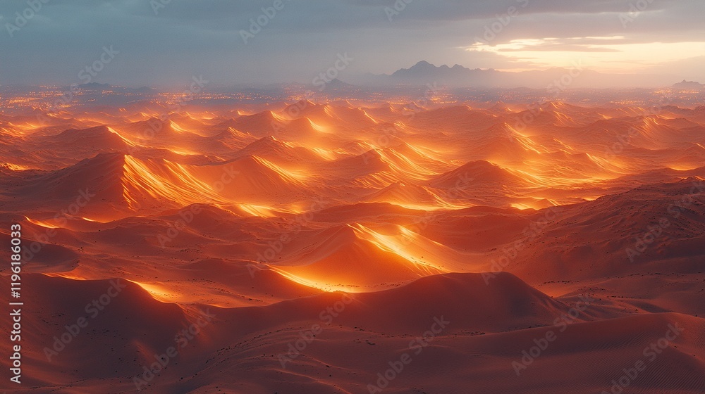 A mesmerizing landscape of glowing dunes under a dramatic sky, evoking a sense of otherworldly beauty. A mesmerizing landscape of glowing dunes under a dramatic sky, evoking a sense of otherworldly beauty.