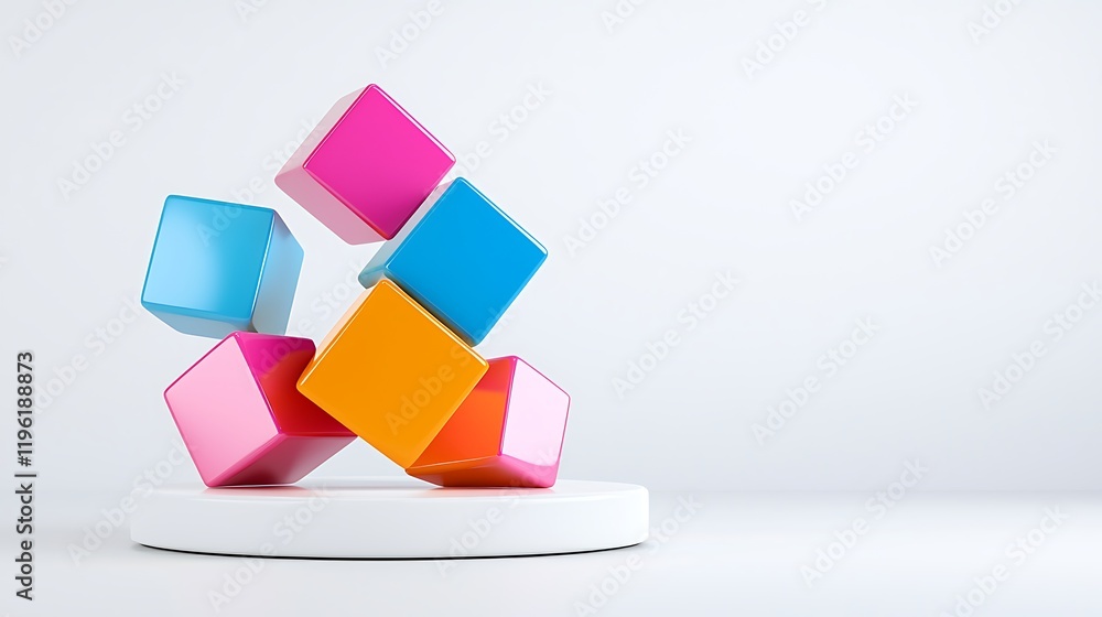 Fototapeta premium Colorful Cubes on White Platform