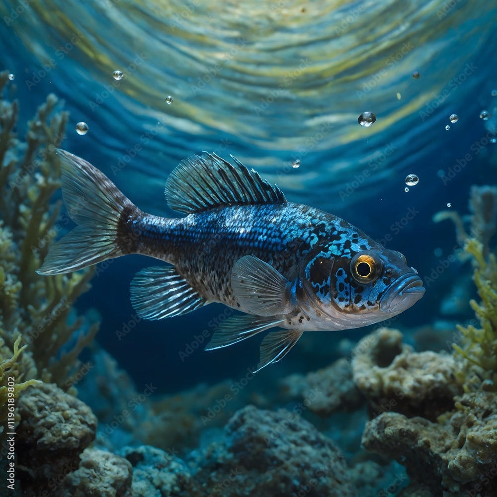 Fototapeta premium Aqua Harmony: The Devils Hole Pup fish in a One-of-a-Kind Blue Environment