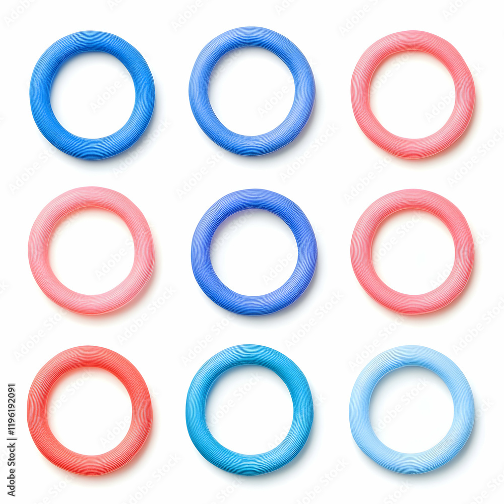 Colorful Ring Toys Isolated on White Background, rings, blue, pink, light blue, red Colorful Ring Toys Isolated on White Background, rings, blue, pink, light blue, red