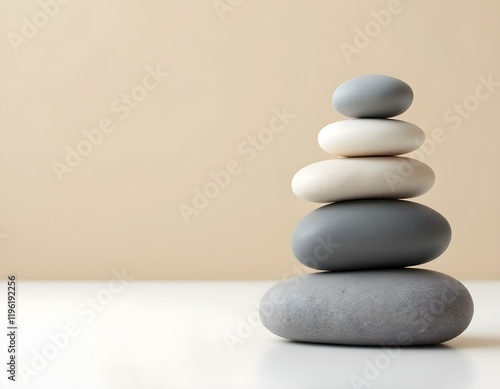 zen, stones, stacked, arranged, flat, white, surface, beige, background, clean, balance, harmony, calm, minimalist, serene, tranquil, meditative, peaceful, nature, simplicity, alignment, symmetry, photo