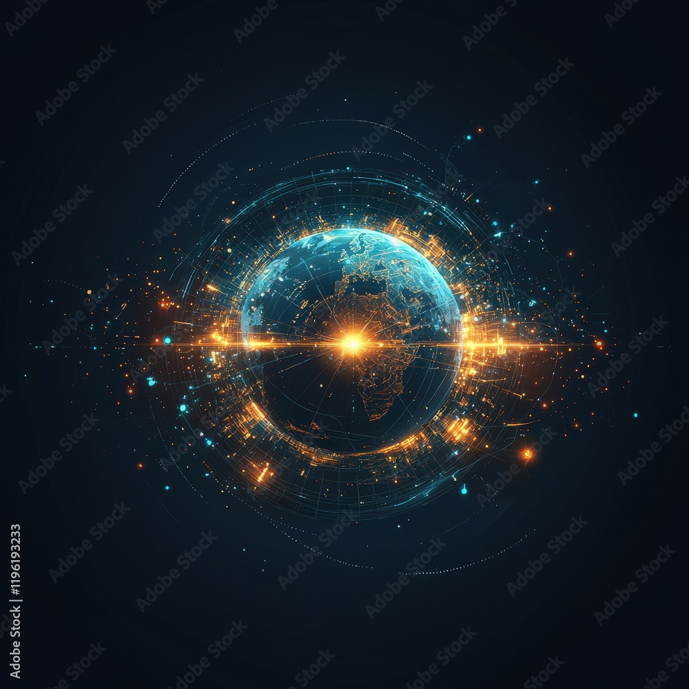 Obraz premium Abstract globe with weapons dissolving into radiant beams of peace