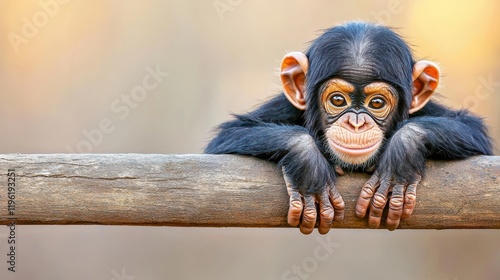 Playful baby chimpanzee jungle habitat wildlife photography natural setting close-up view curiosity photo