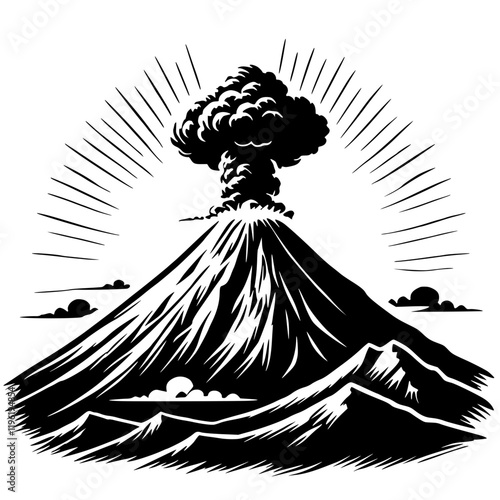 Silhouette of volcano eruption vector design