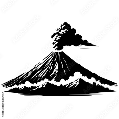 Silhouette of volcano eruption vector design