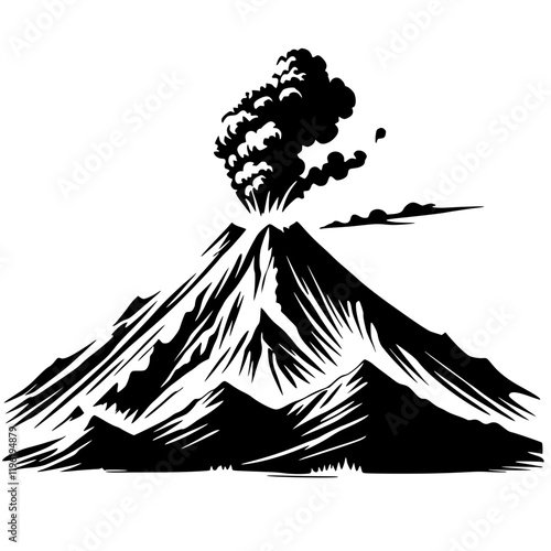 Silhouette of volcano eruption vector design