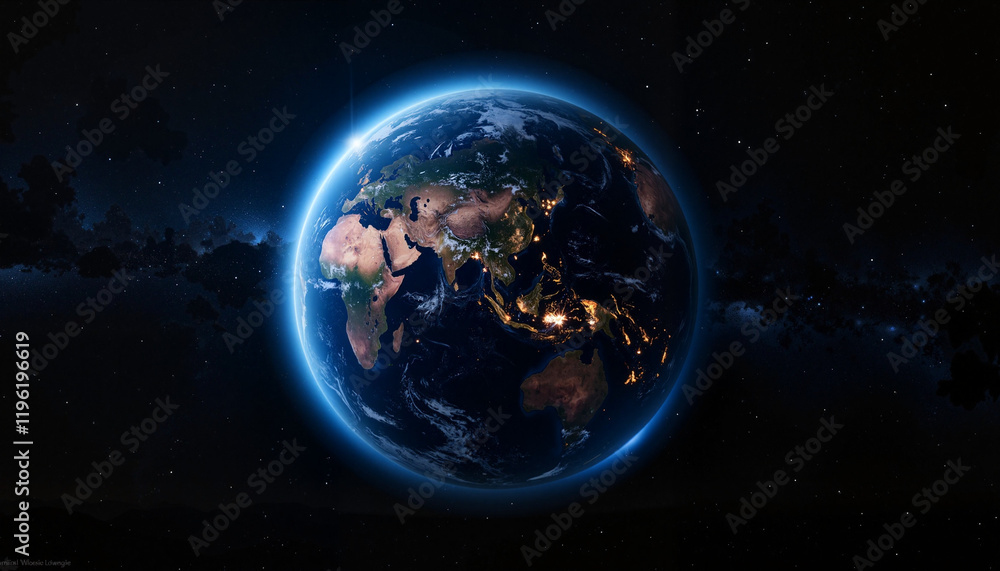 Fototapeta premium Earth viewed from space with illuminated continents