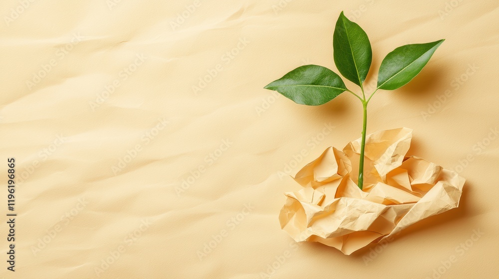 Growing hope seedling emerges from crumpled paper nature's resilience minimalist aesthetic Growing hope seedling emerges from crumpled paper nature's resilience minimalist aesthetic