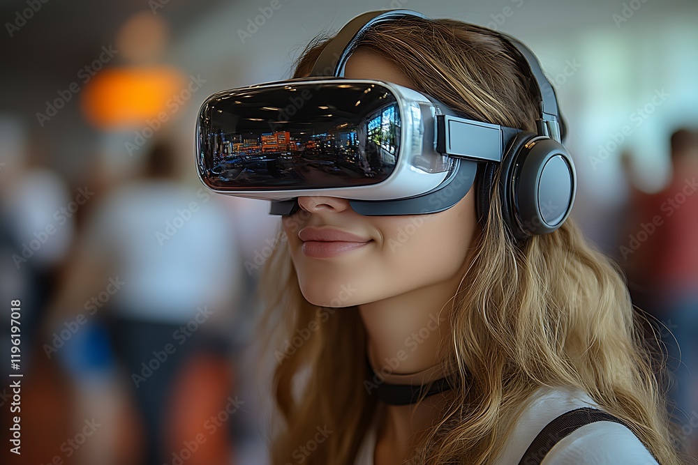 Woman experiencing virtual reality. (2) Woman experiencing virtual reality. (2)