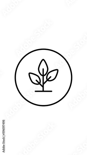 Sprout black and white line icon vector illustration in a circle, vertical video animation, for web use for nature, leaf, plant, agriculture, ecologic