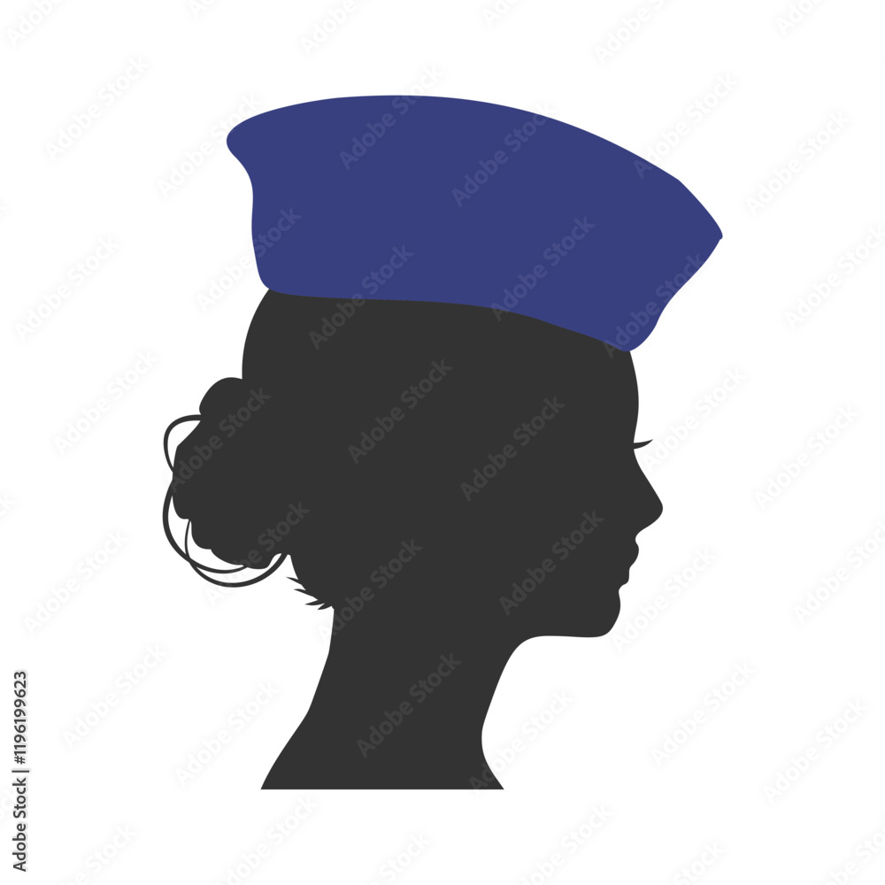 Portrait of flight attendant or policewoman. Face side view icon. Elegant silhouettes of a female head. Avatar profile sign Portrait of flight attendant or policewoman. Face side view icon. Elegant silhouettes of a female head. Avatar profile sign