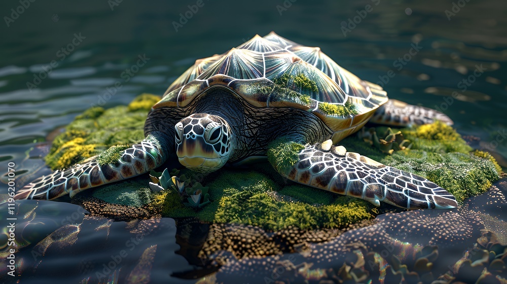 Naklejka premium Sea Turtle Resting on a Rock