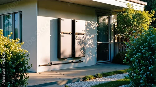 battery packs alternative electric energy storage system at home garage wall as backup or sustainable energy concepts