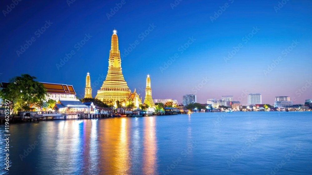 Naklejka premium Illuminated Temple at Night