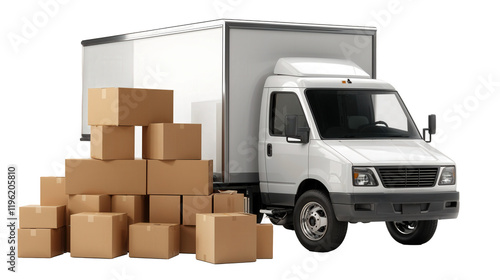 Delivery truck with cardboard boxes photo