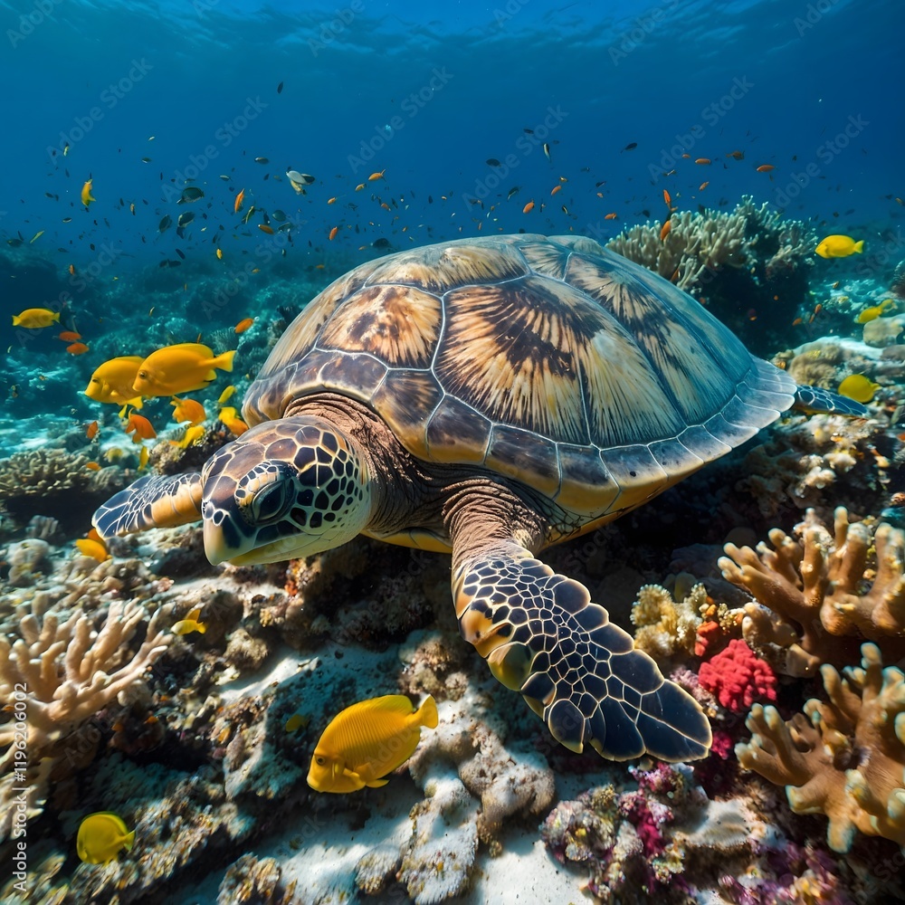 Fototapeta premium Serene Depths: A Loggerhead Turtle’s Underwater Oasis