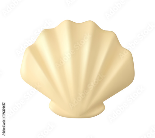 Sea shell vector 3d icon. Pearl clam cartoon illustration isolated on white background.