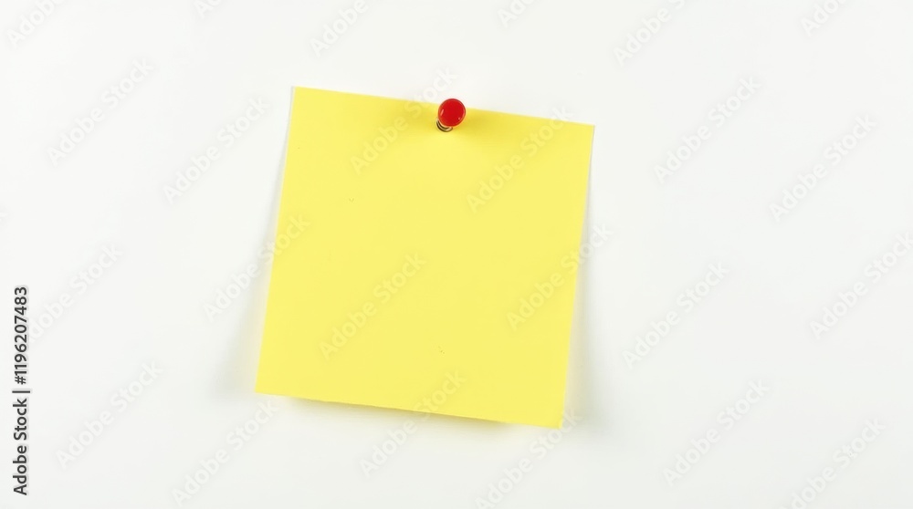 Yellow sticky note with red pin on white background, sticky note, yellow, red pin, isolated Yellow sticky note with red pin on white background, sticky note, yellow, red pin, isolated