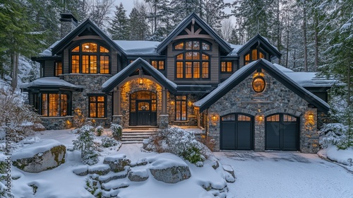 Luxury Stone Mansion in Winter Wonderland