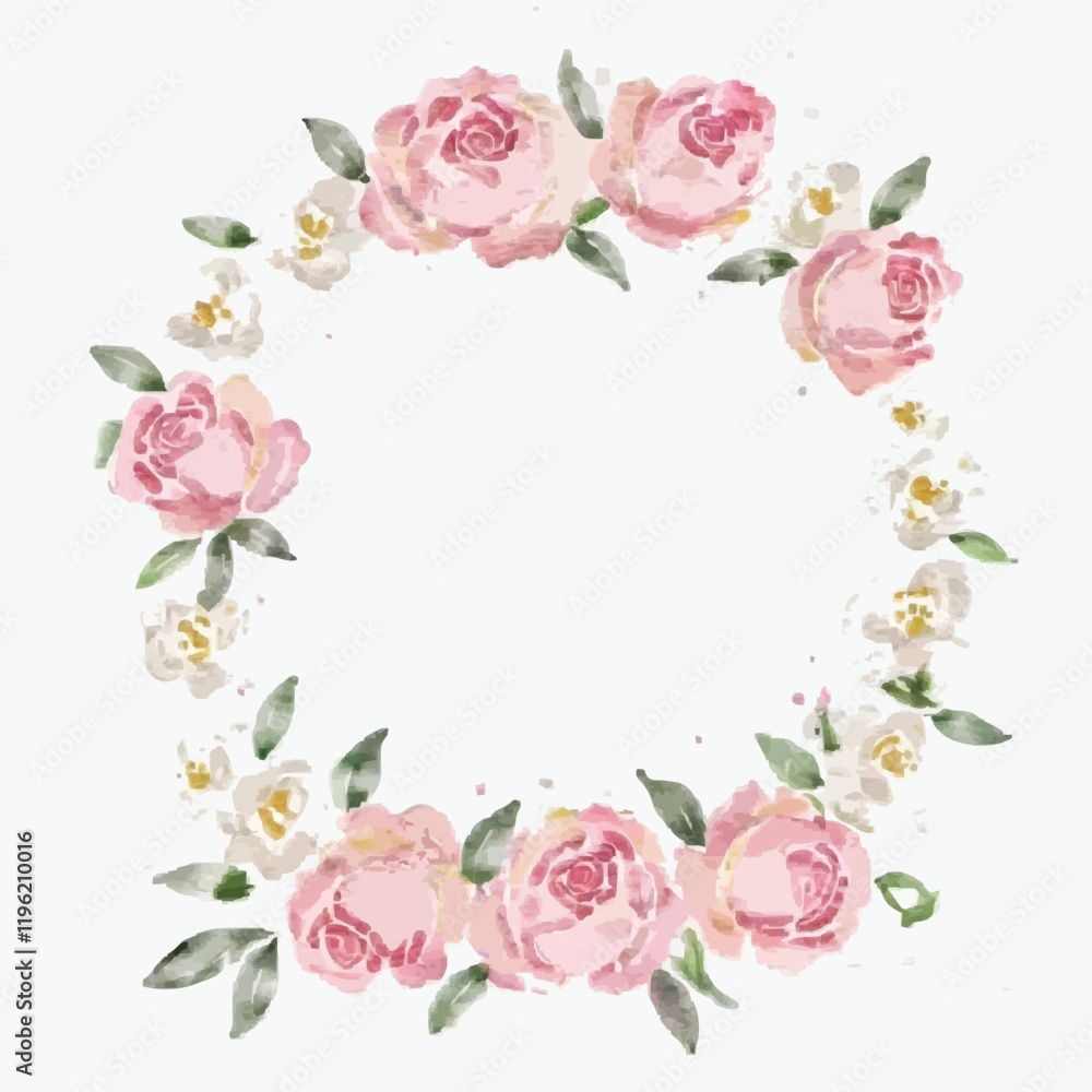 Obraz premium Set of rose flower watercolor frame wreath design pink and white bouquet flower design vector.