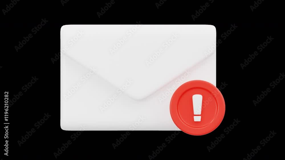 3D Animation of Email Error Notification, Alpha Channel 3D Animation of Email Error Notification, Alpha Channel
