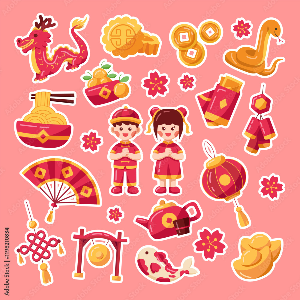 Naklejka premium Chinese New Year Cute Style Set