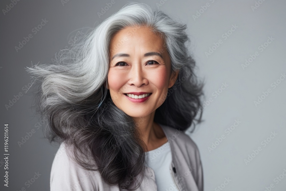 Fototapeta premium Elderly senior model asian woman portrait smiling adult.