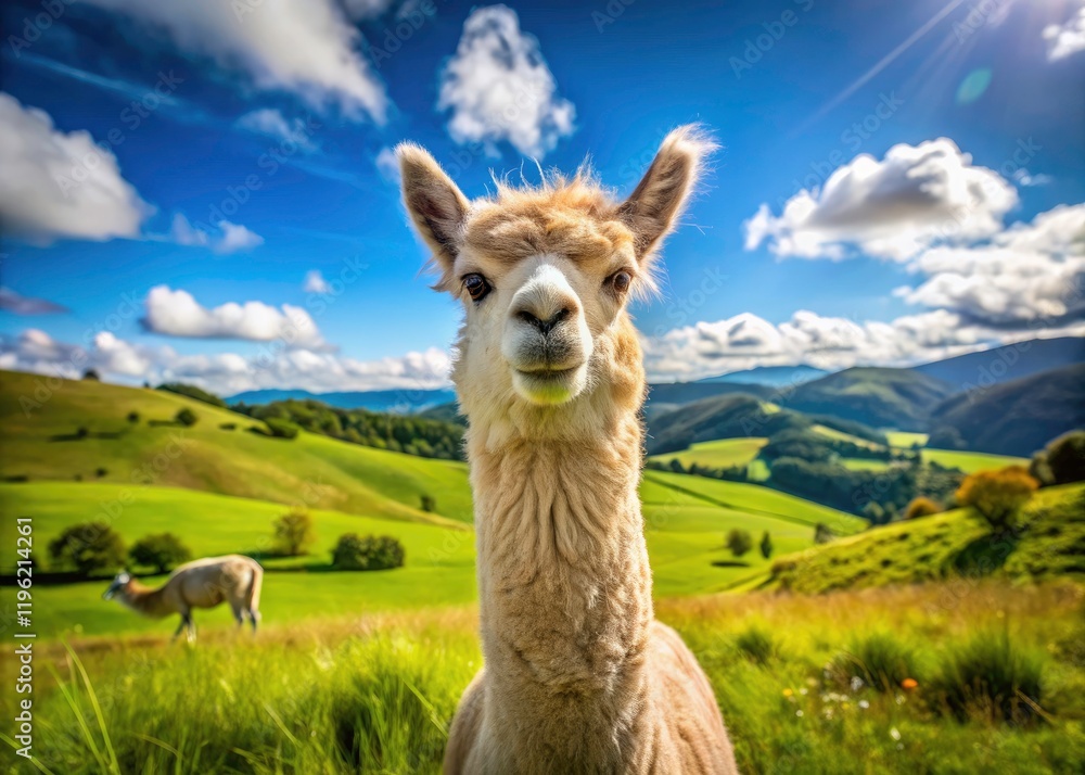 Obraz premium Happy Alpaca Farm Photo, Cute Alpaca Pictures, Rule of Thirds Photography, Farm Animal Images, Andean Alpaca