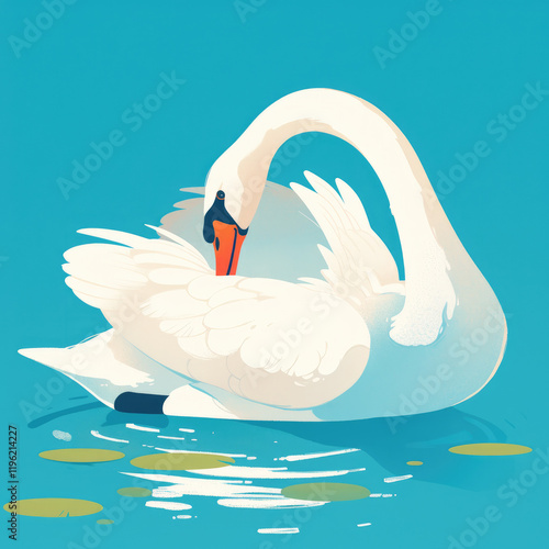 A Swan Preening Its Feathers in the Sunlight in a Peaceful Setting