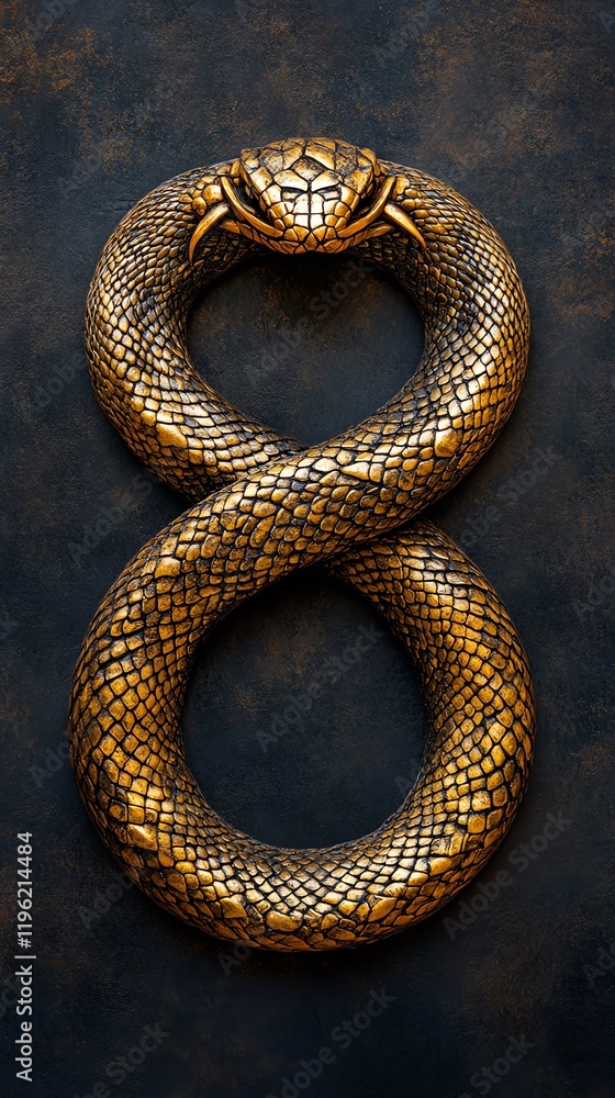Fototapeta premium Golden snake forming infinity symbol