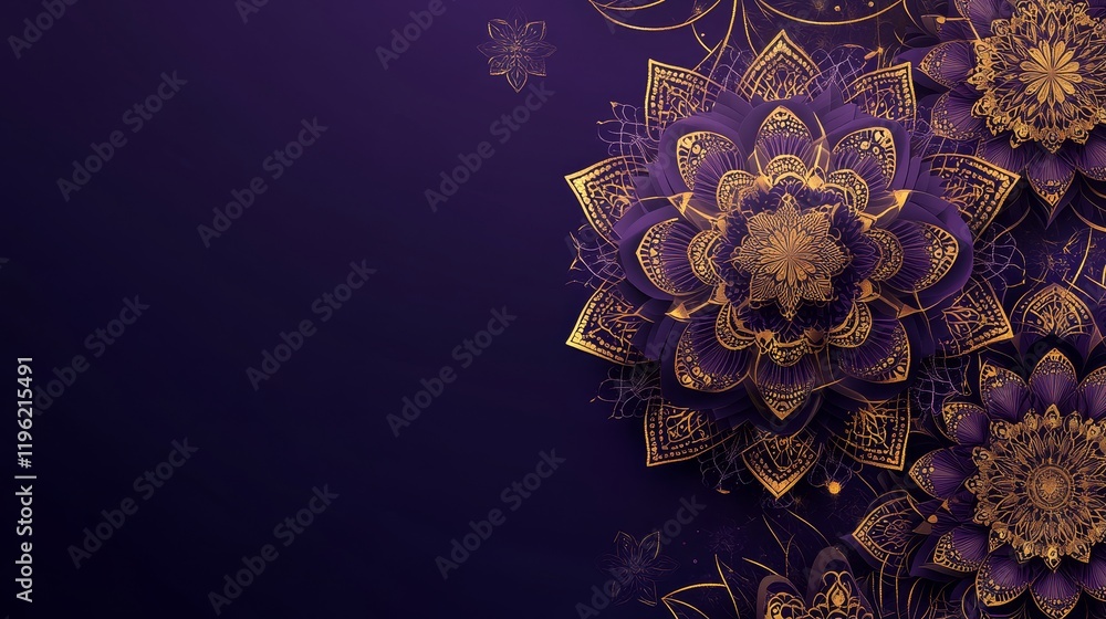 purple copy space background with gold Indian pattern purple copy space background with gold Indian pattern