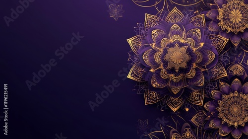 purple copy space background with gold Indian pattern