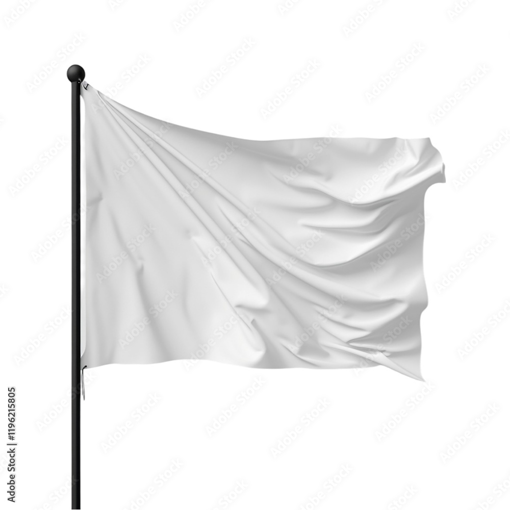 White Flag with a Black Pole Isolated on Transparent Background White Flag with a Black Pole Isolated on Transparent Background