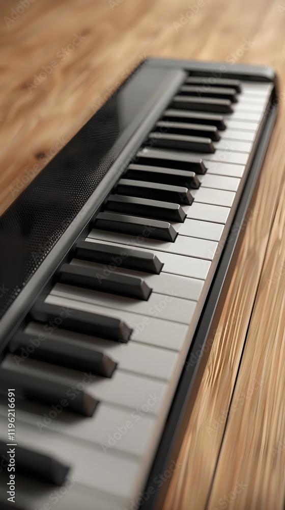 Modern Keyboard Piano on Polished Wooden Surface with Ambient Lighting - A Perfect Blend of Sophistication and Practicality Modern Keyboard Piano on Polished Wooden Surface with Ambient Lighting - A Perfect Blend of Sophistication and Practicality