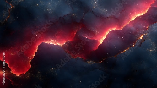 Fiery rift in dark nebula.