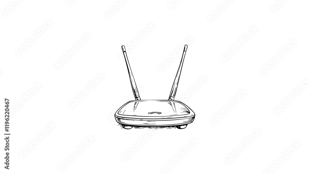 WiFi router sketch on white background, technology concept WiFi router sketch on white background, technology concept