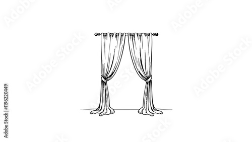 Elegant sheer curtains in minimalist sketch style, modern simplicity