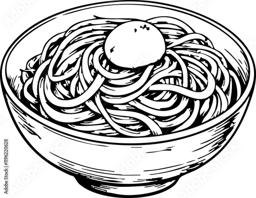 Detailed bibimbap bowl sketch on white background, culinary art
