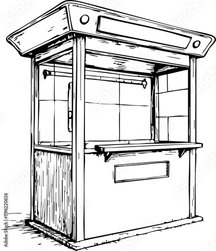 Ticket booth sketch on white background, public transport concept